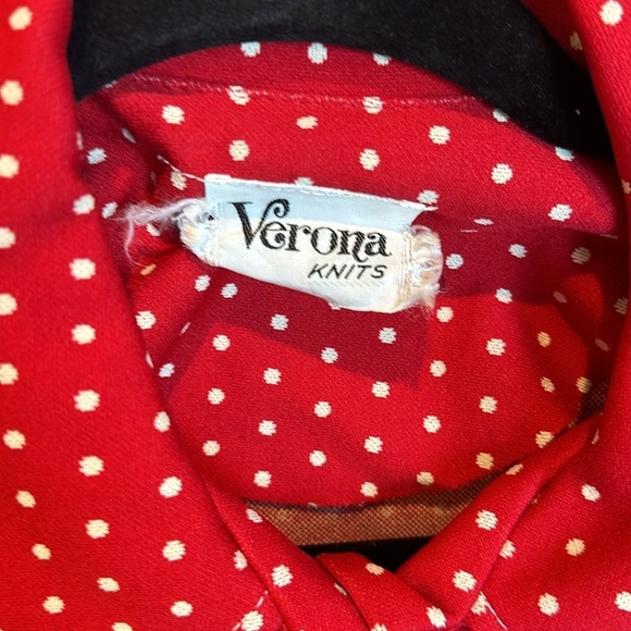 Vintage 70’s Verona Knits red/white polka dot long sleeve button down dress sz 6 - Picture 2 of 3
